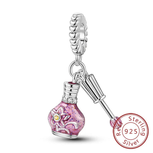 Fit Original 925 Sterling Silver Charms Beads Bow Perfume Bottle Pink