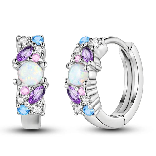 925 Sterling Silver Colored Zirconium Stars Hoop Earrings For Women