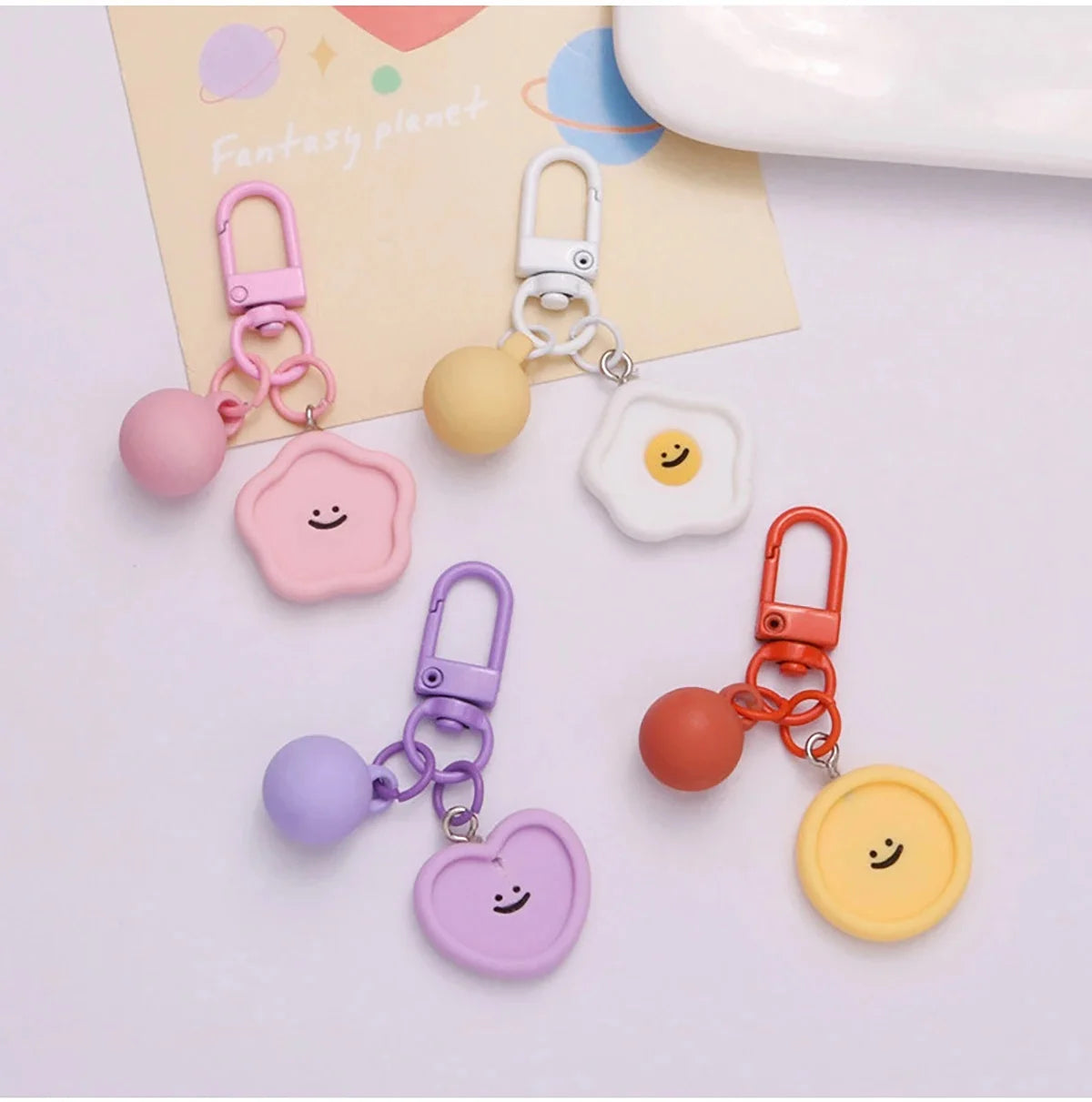 DIY Smiling Face Keychain Resin Heart Flower Cloud Charm Handmade