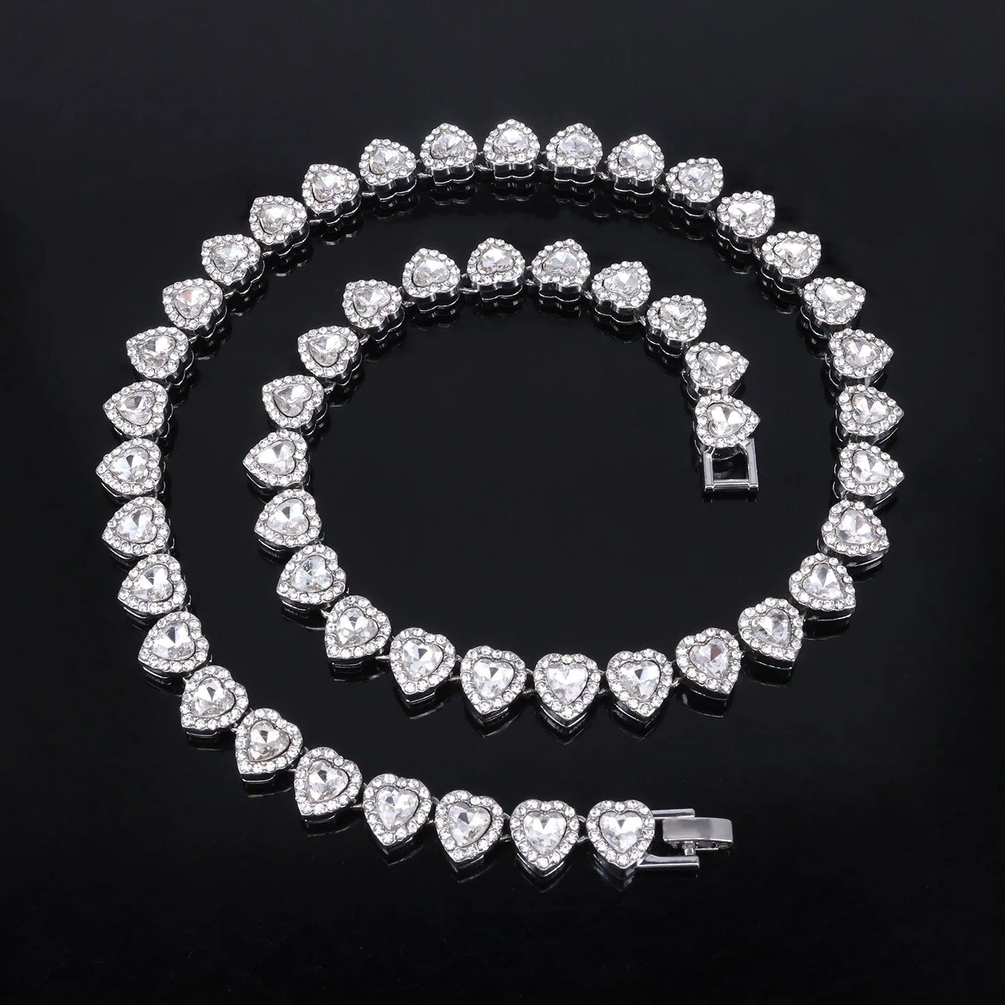 ZAKOL 45CM New Hip Hop Tennis Chain Bracelet Necklace Shiny Heart