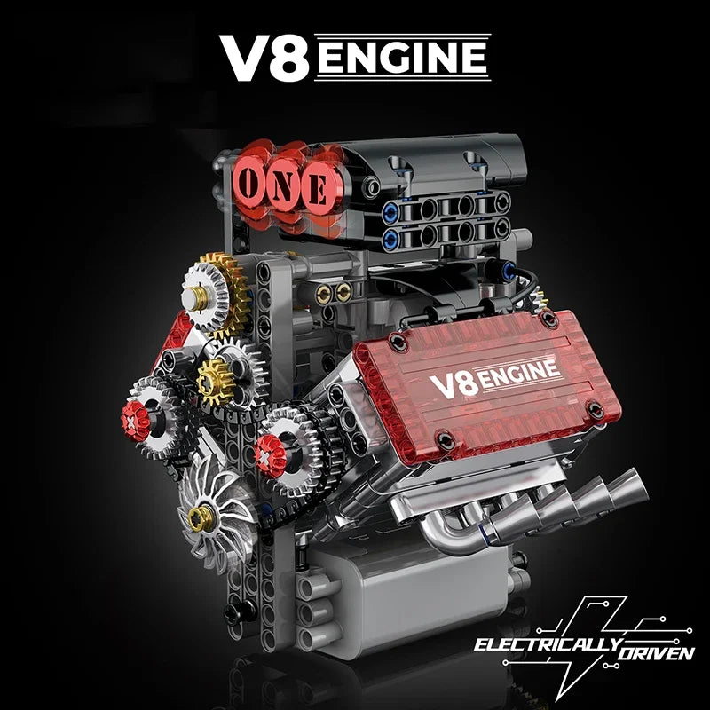 Brick V8 Engine Motorized Simulation Model Electrically Drive Building