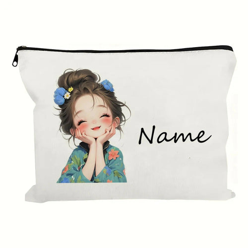 Custom Name Vintage Cute Girl Pattern Makeup Bag Handbag Toiletry Bag