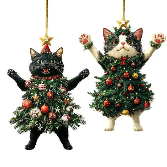 1PC Christmas Tree Pendants Cute Cat Hanging Ornaments for Car