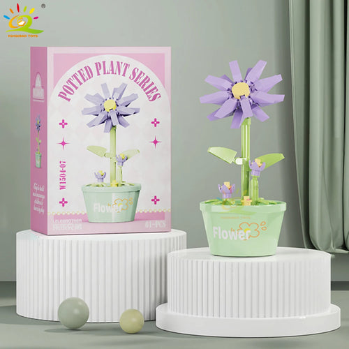 HUIQIBAO MOC Flower Succulent Potted Model Building Block DIY Eternal