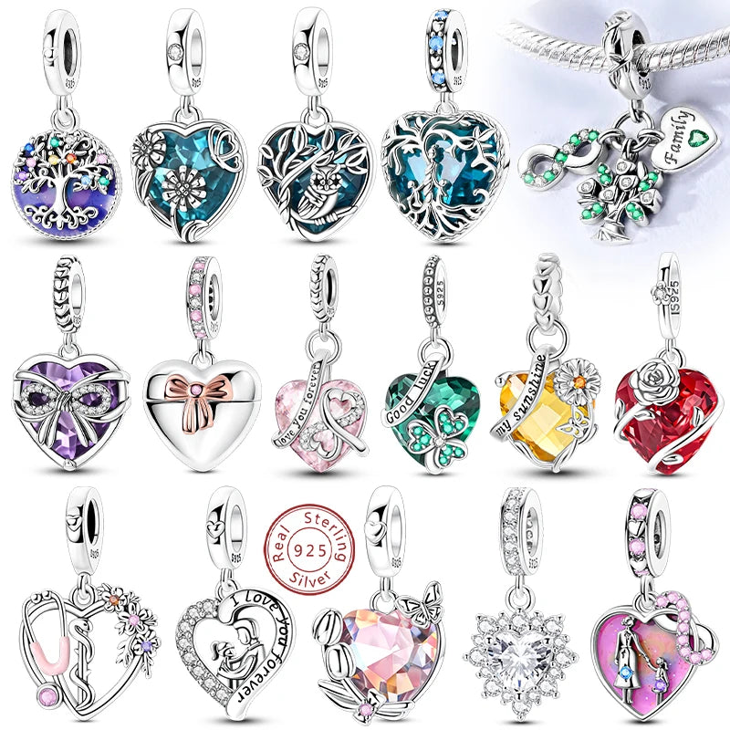 Original 925 Sterling Silver Heart Love Charms Beads Pendant Fit