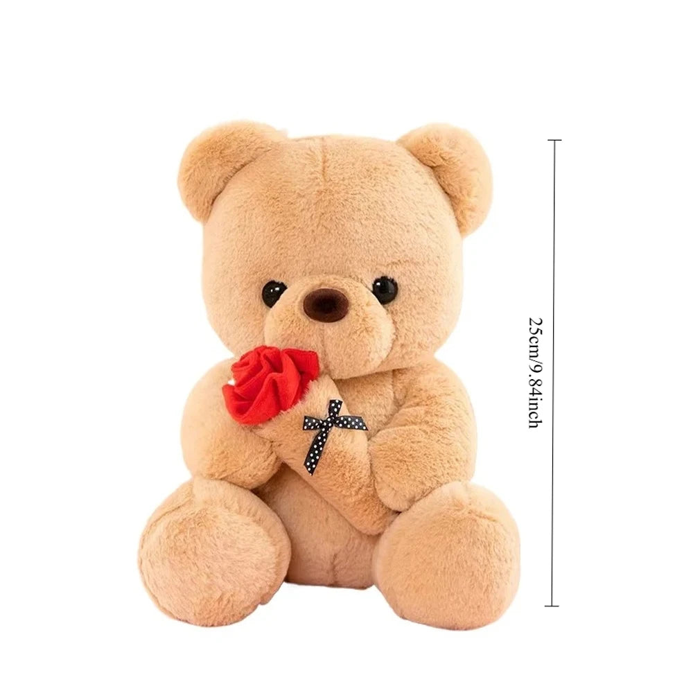 Cute Rose Bear Plush Toy Stuffed Animal Doll Romantic Gift for