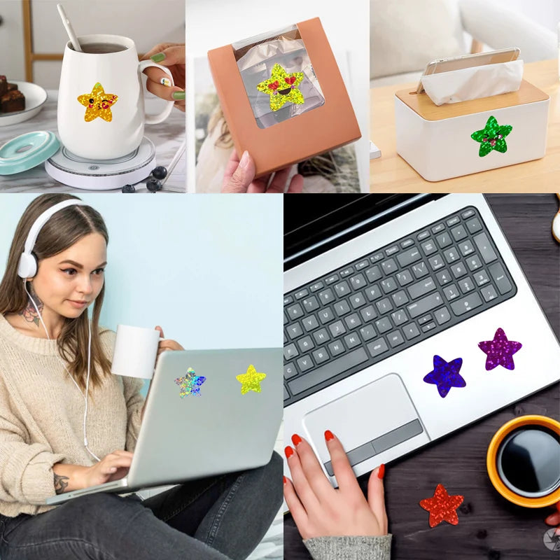 500/1000pcs Colorful Star Adhesive Holographic Star Stickers Zoo Farm