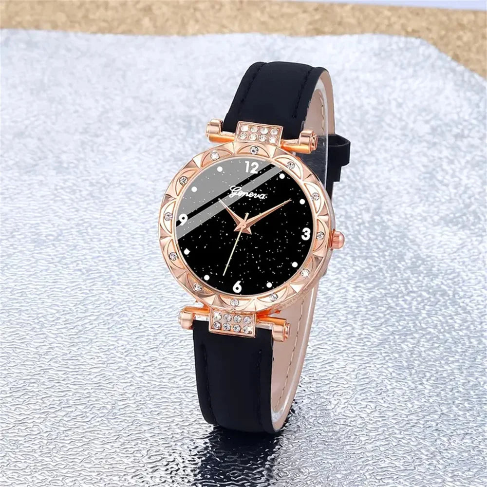 Womens Watches 5Pcs Set Luxury Rhinestone Women Fashion Elegant