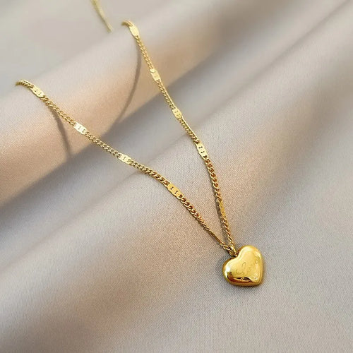 1pcs Gold-color Necklace Ms Simple Fashion Peach Heart Engraved Love