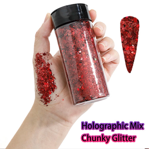 1Bottle Holographic Chunky Glitter 80g Craft Glitter Powder Mixed