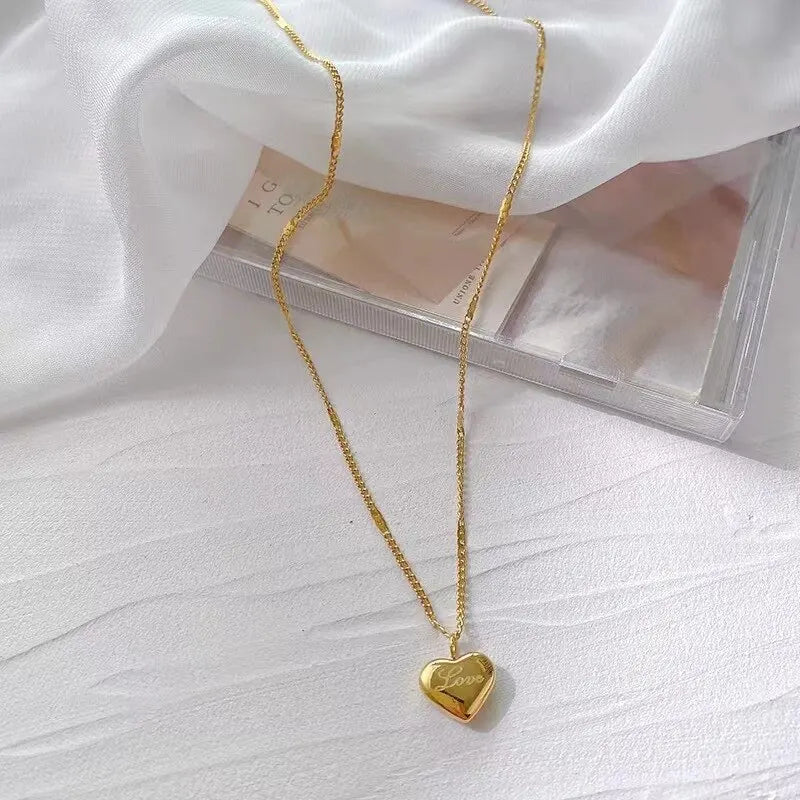 1pcs Gold-color Necklace Ms Simple Fashion Peach Heart Engraved Love