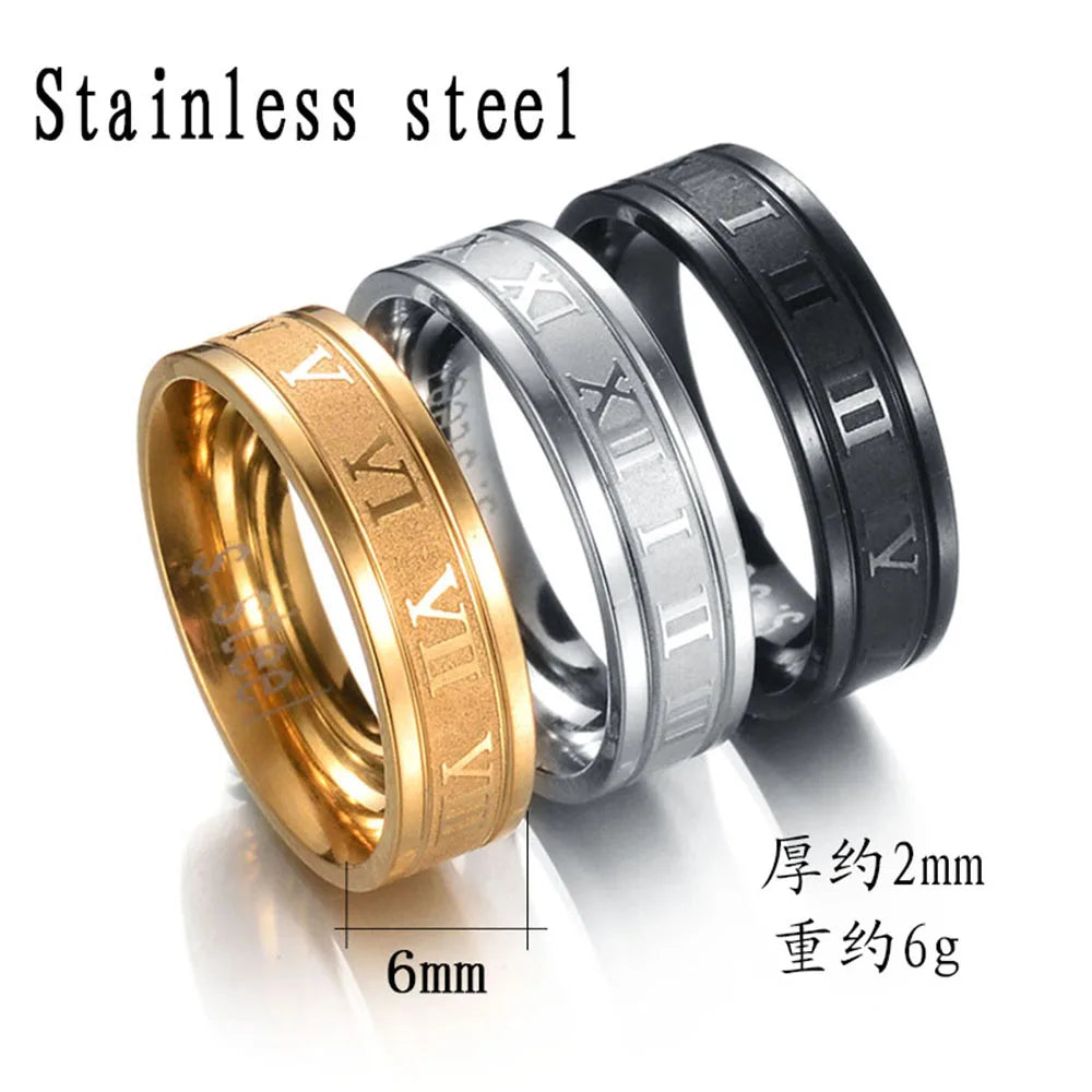 Seakissky Classic Fashion Stainless Steel Roman Digital Men Women Ring
