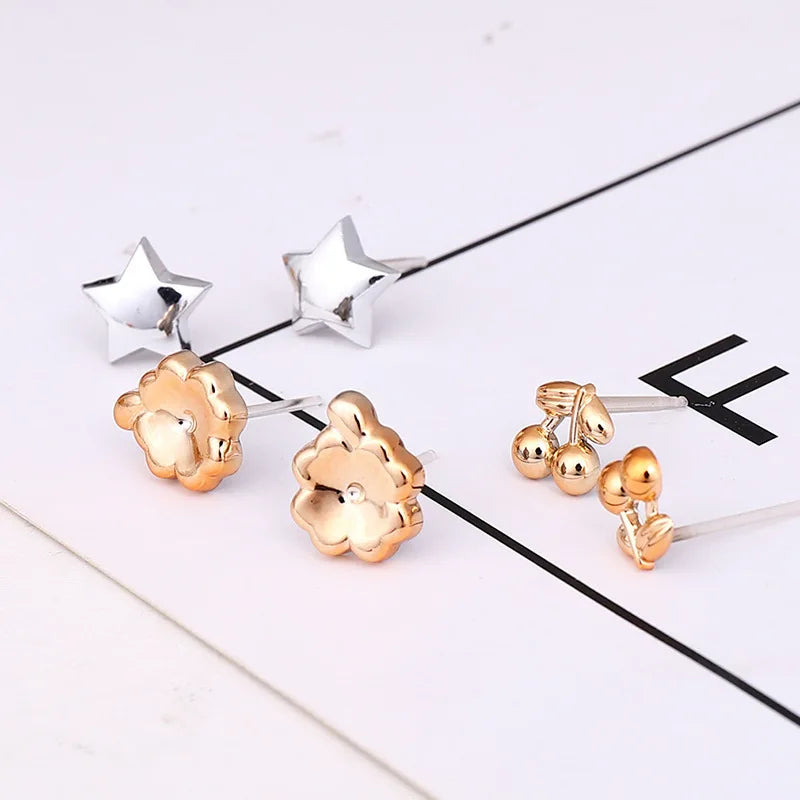 18pairs/set Gold Sliver Enamel Pearl Flower Heart Stud Earring Set For