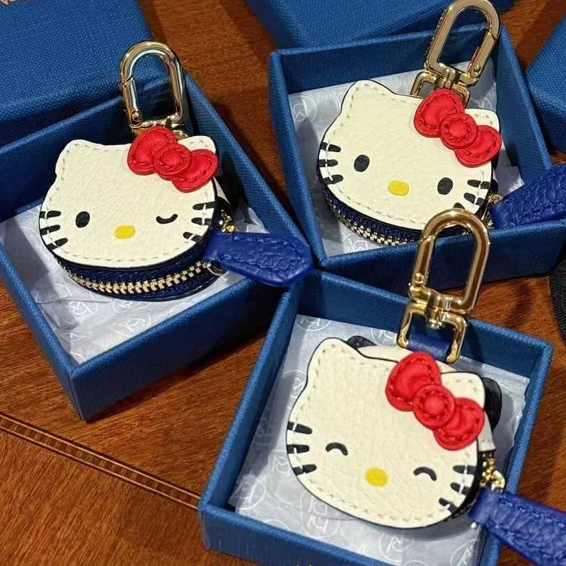 Vintage Leather Hello Kitty Keychain Pendant Accessories Kawaii Charm