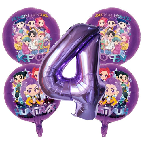 5pcs Kpop Demon Hunters Birthday Balloons Decoration Set Music Girl