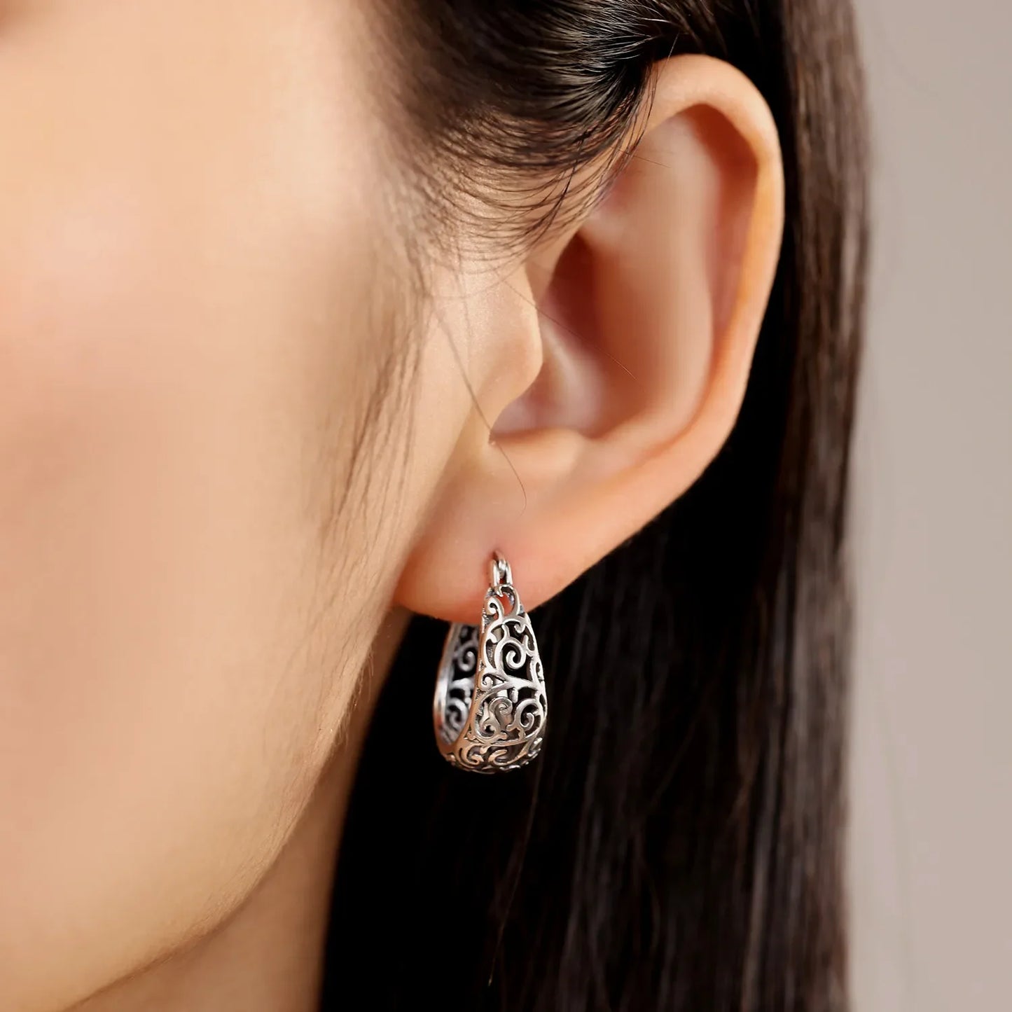 925 Sterling Silver Vintage Vine Series Earring Jewelry Versatile Hoop