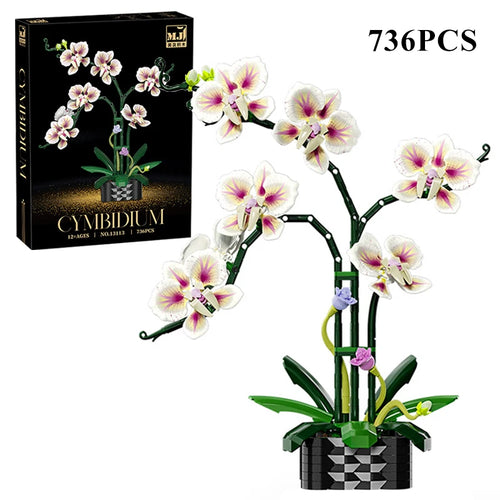 Creative Orchid Cymbidium Eternal Flowers Potted Plant Building Blocks