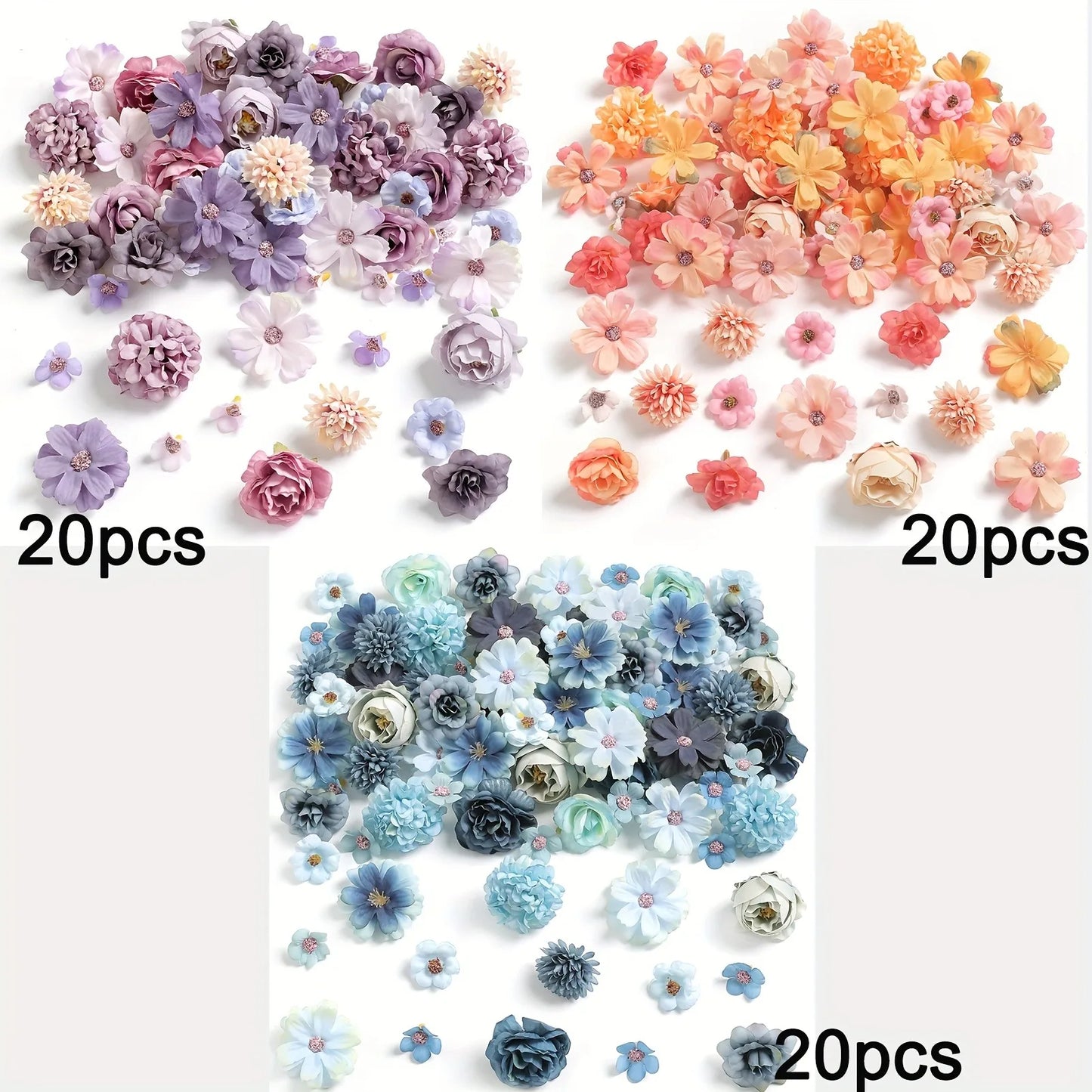 60Pcs Artificial Flowers Head Silk Rose Fake Flowers Home Decor Party
