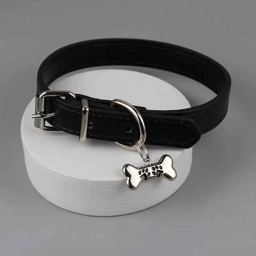 1Pcs Sweet Cool PU Leather Collar Chain Punk Dog Claw Bone Charms