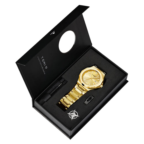 TOMI Luxury Business Men's Watch Gift Box Set High Quality Rose Gold