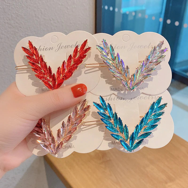 Luxury Shining Crystal Hair Clip For Women Korean V Shape Buckle