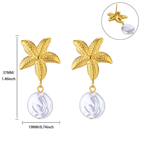 Vintage Summer Starfish Stainless Steel Stud Earrings For Women Simple
