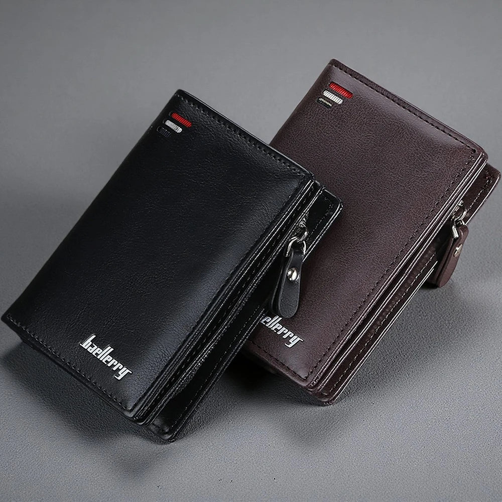 Baellerry Anti-Theft Men's Short Wallet Hidden clasp Slim PU Leather