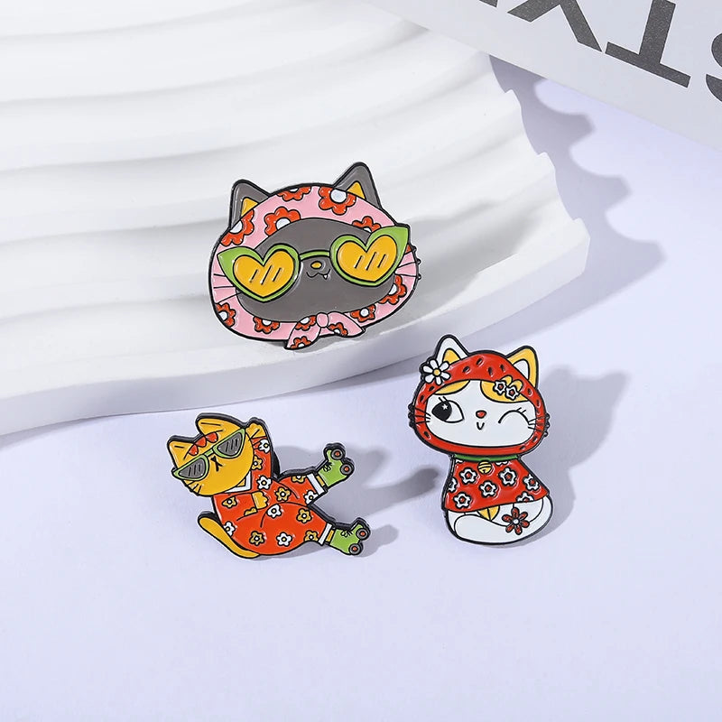 1-9 Pcs/Set Anime Turbo Granny Luck Cat Brooch Enamel Pins Cartoon