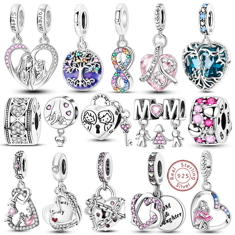 Charms Beads 925 Sterling Silver Tree of Life Peach Heart Sweet Love