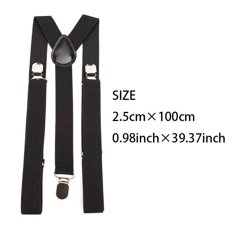 Solid Color Elastic Leather Suspenders Braces Men Women Black Blue Red