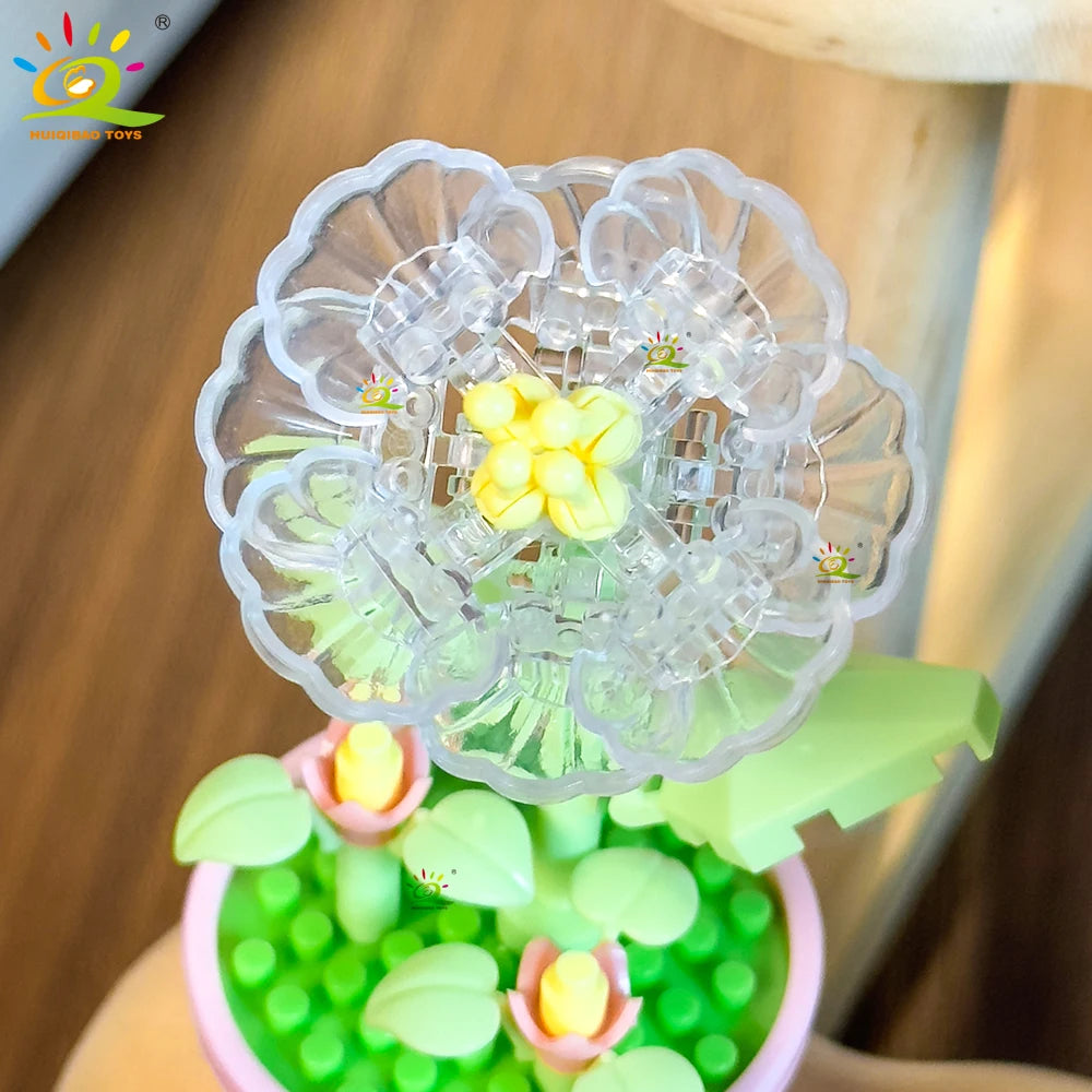 HUIQIBAO MOC Flower Succulent Potted Model Building Block DIY Eternal