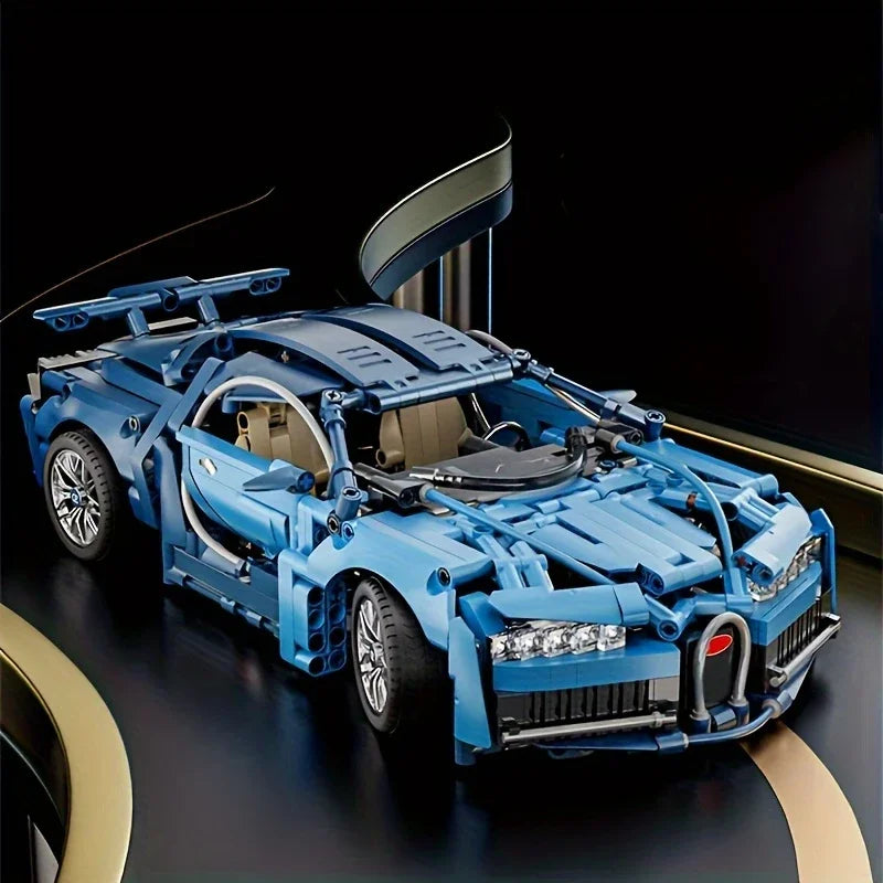 635-Piece Blue Supercar Building Block Set, 1:14 Scale Racing Car