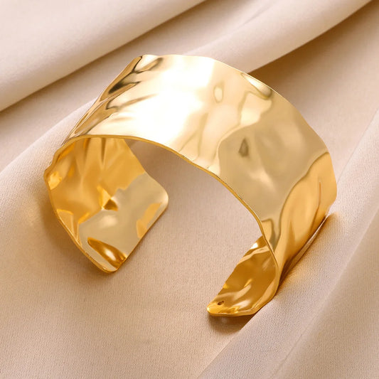Vintage Irregular Bracelet For Women Stainless Steel Gold Color Open