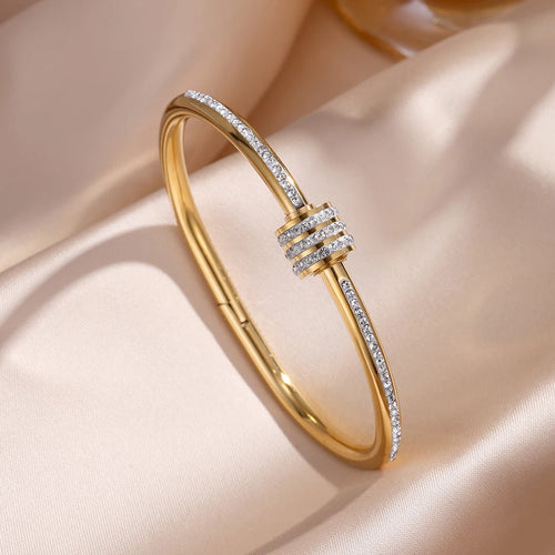 ZAKOL 5/1pcs Sparkling Zirconia Inlaid Stainless Steel Bracelet Set
