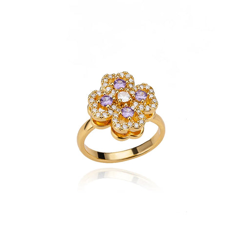 Spinner Zircon Heart Four Leaf Clover Rings For Women Stainless Steel