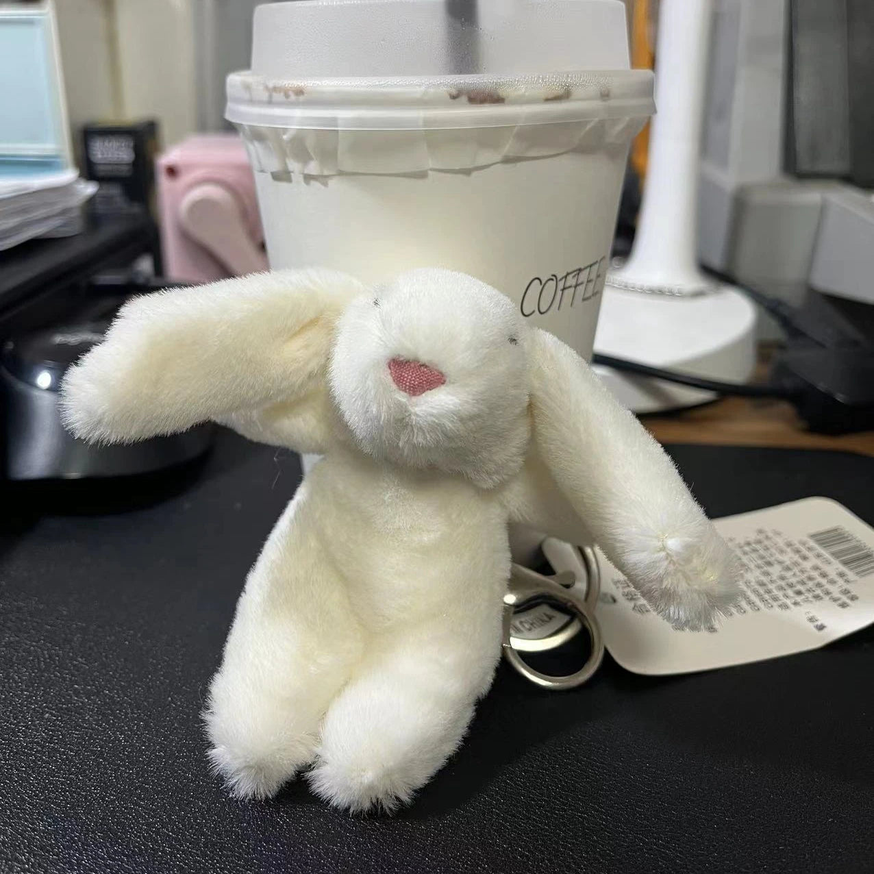 Stuffed Animals Cute Cartoon Rabbit Keychain Love Pompom Trinket Toy