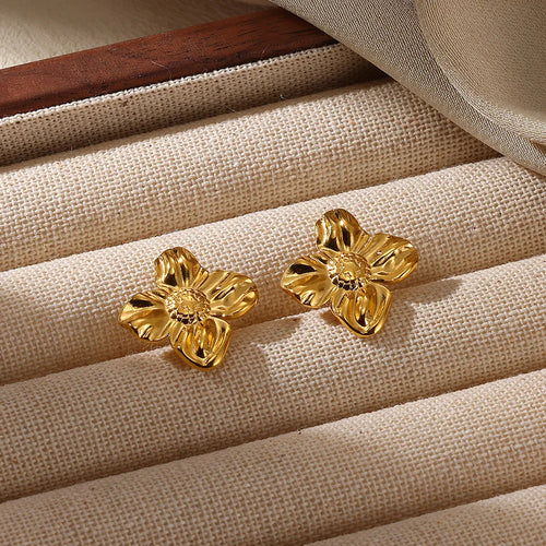Geometric Flower Stainless Steel Earrings Women Sweet Sunflower Star