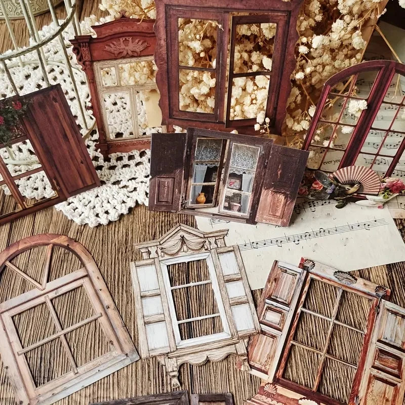 10 Pcs Laser Hollow Doors Windows Stickers Junk Journal Planner