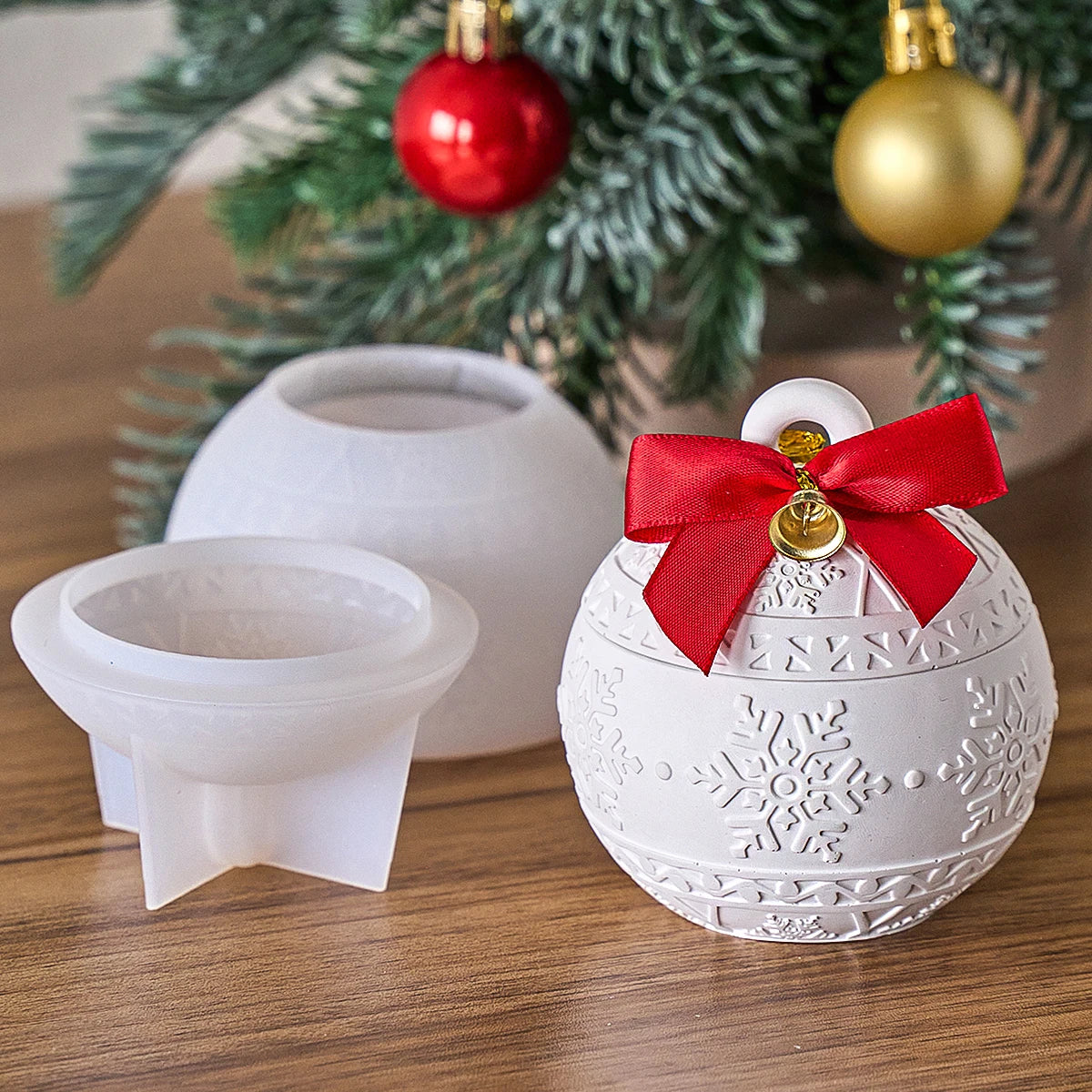 Round Christmas Jar Silicone Mold DIY Handmade Relief Berry Snowflake