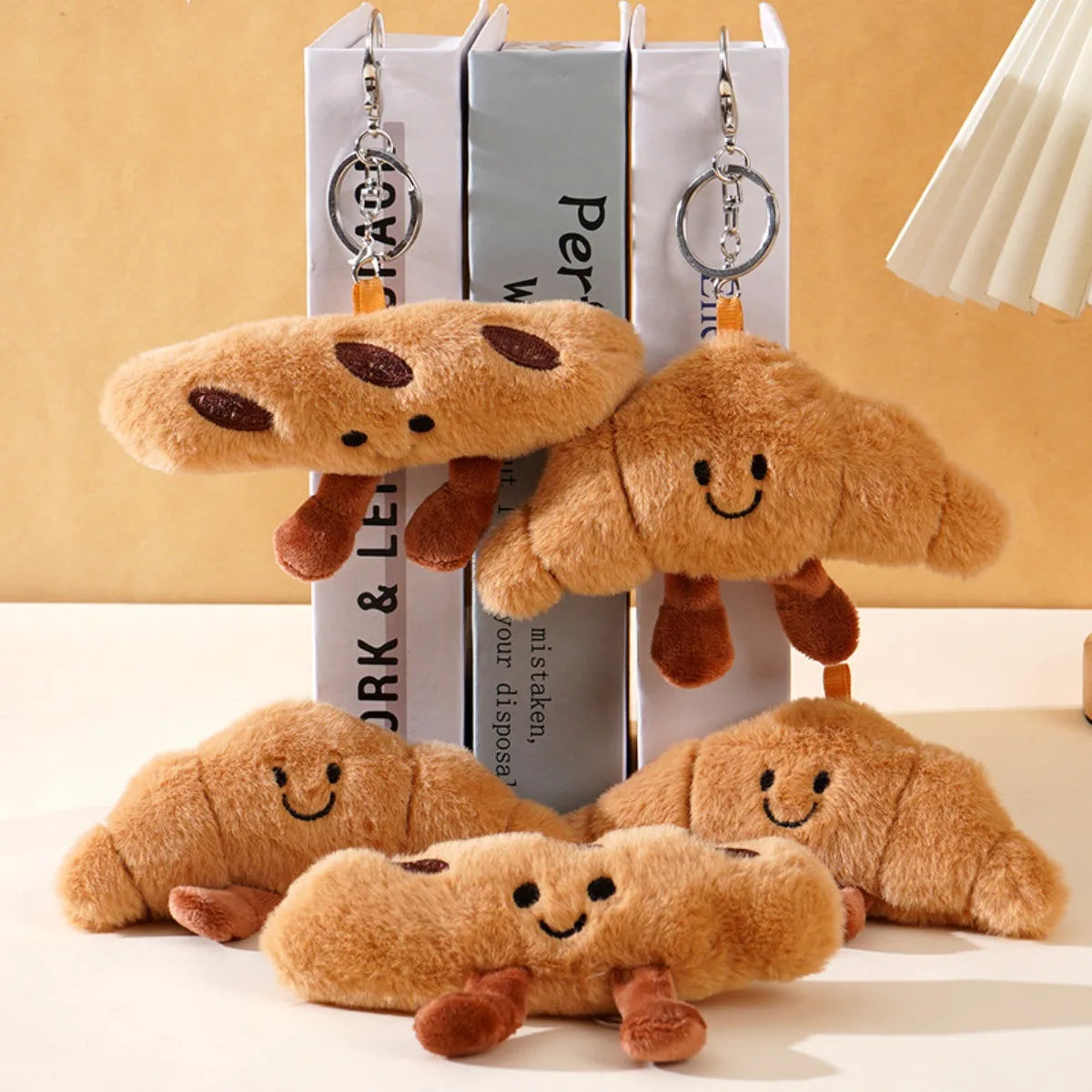 Kawaii Plush Keychain Cartoon Croissant Design for Car Keys Bag Charm