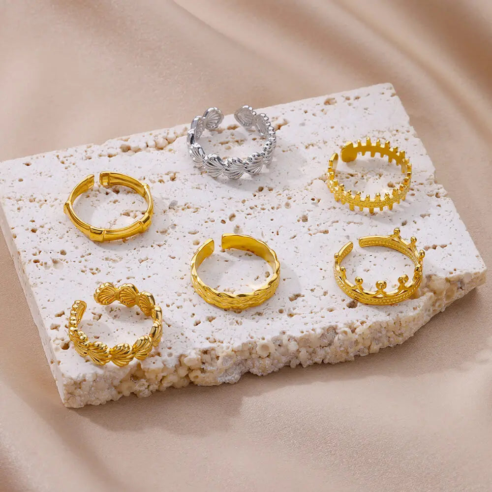 Shell Rings for Women Gold Plated Stainless Steel Rings Finger Chunky