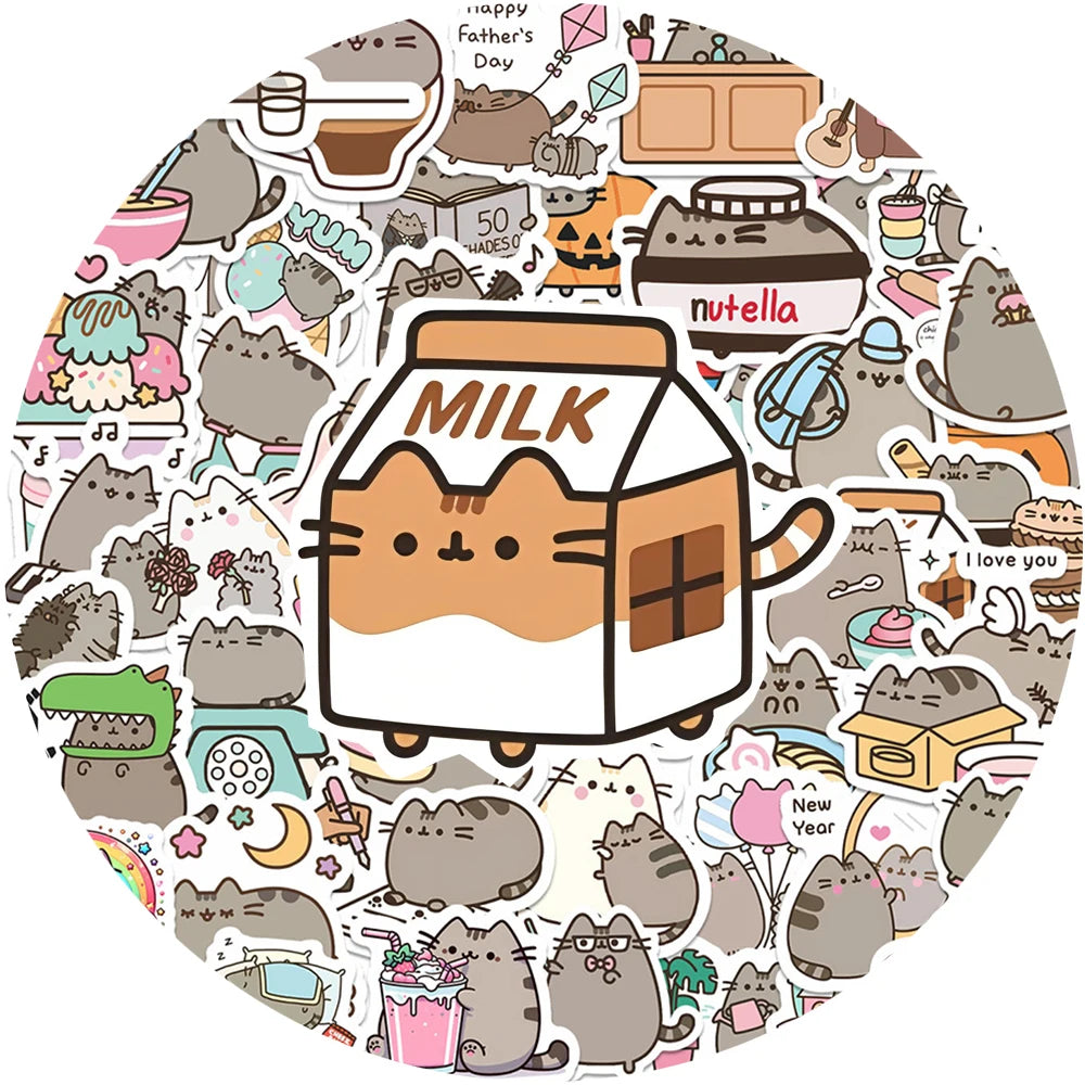 10/30/60pcs Cute Chunky Cat Animal Stickers for Kids Graffiti