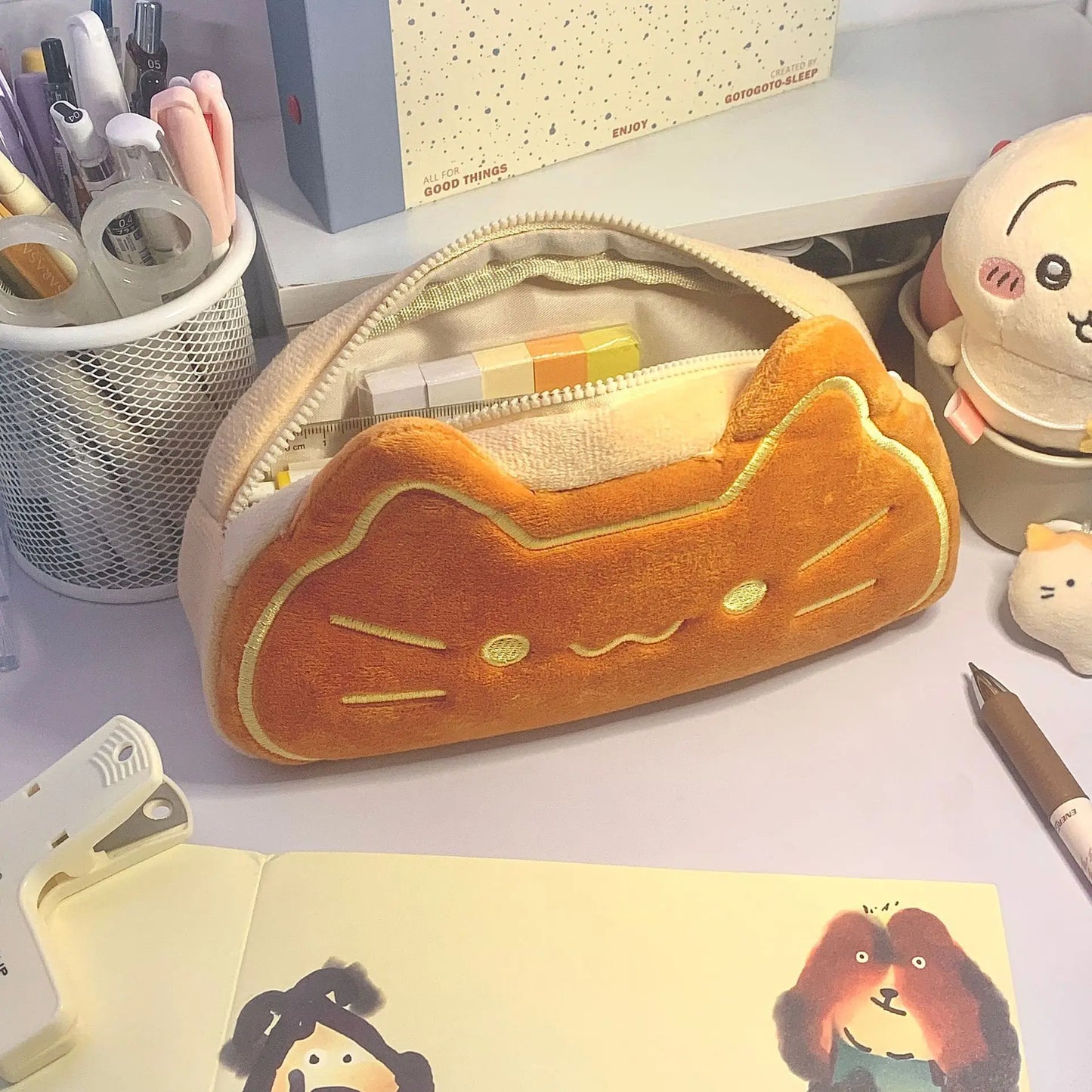 Ins Style Cartoon Pen Case Cute Caramel Cat Pen Bag Large Capacity