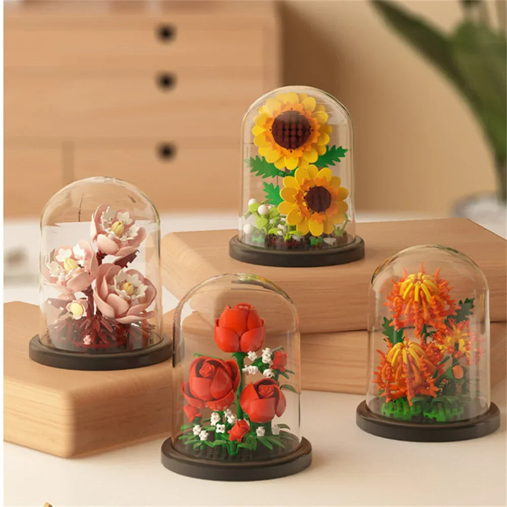 Eternal Flower Bouquet Bonsai Potted Plant Micro Building Blocks Model