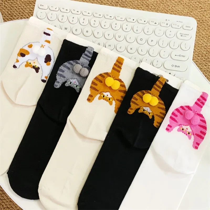 Cozy Cartoon Cat Egg Couple Socks Mid-Calf Warm Winter Maternity Wear