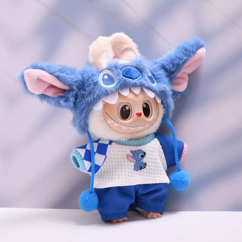 for 17cm Labubu Doll Clothes Fashion Clothes Plush Stitch Set Doll