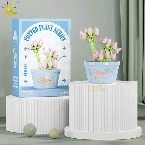 HUIQIBAO MOC Flower Succulent Potted Model Building Block DIY Eternal