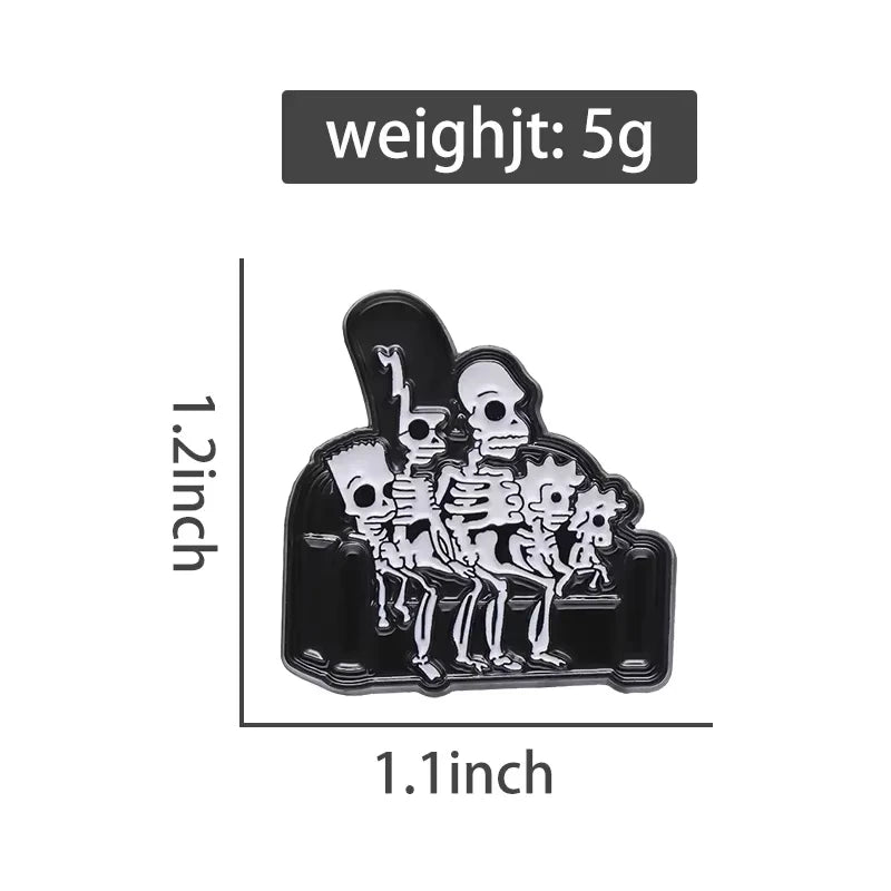 Animated Sitcom Punk Skull Brooch Enamel Pins Funny Cartoon Metal