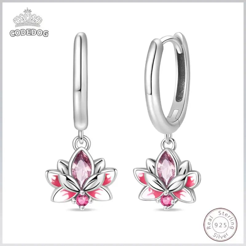 Hot 925 Sterling Silver Earrings Charm Simple Shining Lotus Zircon