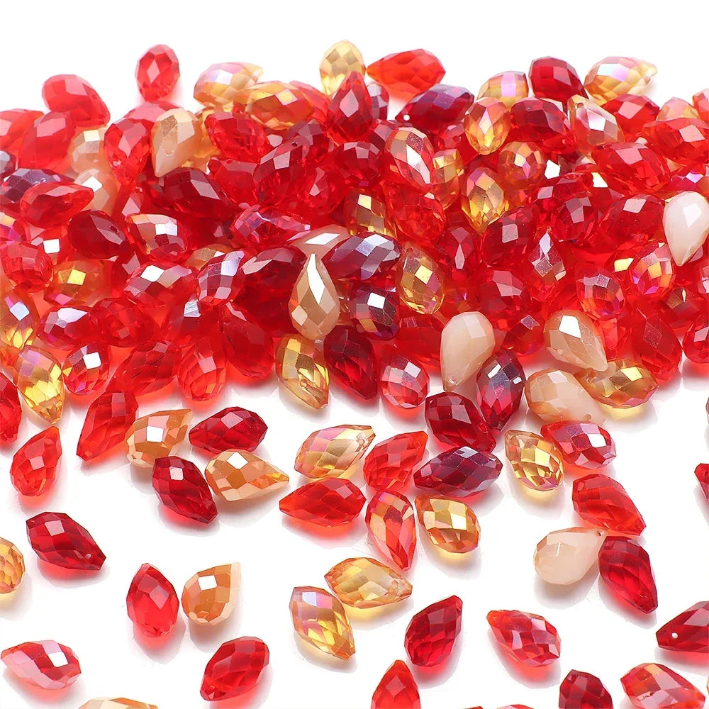 30Pcs/Lot Green Crystal Glass Faceted Teardrop Loose Beads Crafts